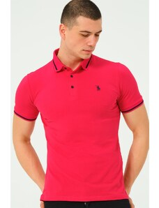 T8586 DEWBERRY MEN'S POLO NECK T-SHIRT-PLAIN FUCHSIA