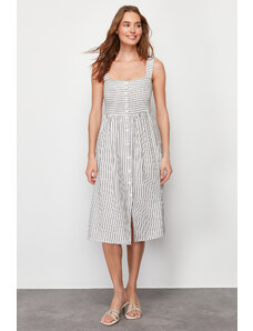 Trendyol Ecru Buttoned Midi Woven Linen Look Dress