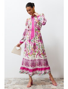 Trendyol Fuchsia Floral Border Patterned Woven Dress