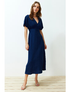 Trendyol Navy Blue A-line Corsage Detailed V-neck Maxi Woven Dress
