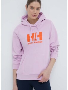 Bavlněná mikina Helly Hansen dámská, růžová barva, s kapucí, s potiskem, 34460