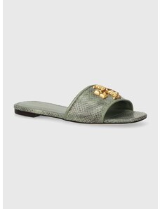 Kožené pantofle Tory Burch Eleanor Slide dámské, zelená barva, 155132.300