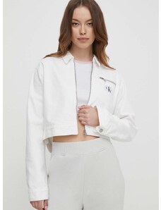 Džínová bunda Calvin Klein Jeans dámská, bílá barva, přechodná, oversize, J20J222793