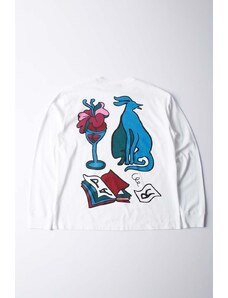 Bavlněné tričko s dlouhým rukávem by Parra Wine and Books bílá barva, s potiskem, 51116