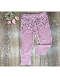 Baby Powder Handmade Velurové kalhoty s volánky na zadečku růžové 56 růžová