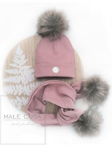 Male Cuda Set čepice a šály s bambulkami růžová 44cm růžová