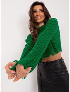Fashionhunters Zelený krátký oversize svetr s vlnou