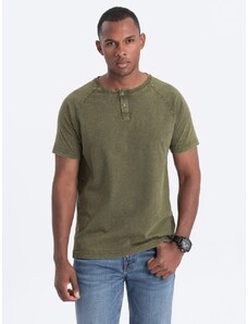 Ombre Clothing Olivové tričko na knoflíky V4 S1757