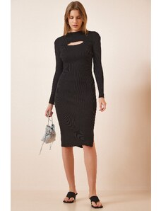 Happiness İstanbul Women's Black Cut Out Detailed Midi Knitwear Dress