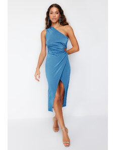 Trendyol Blue Wrap Knitted Window/Cut Out Detailed Dress