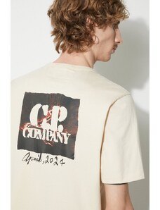 Bavlněné tričko C.P. Company Mercerized Jersey Twisted Graphic béžová barva, s potiskem, 16CMTS163A006203W