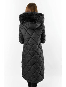 Libland Dlouhá černá dámská zimní bunda s kapucí (7688)