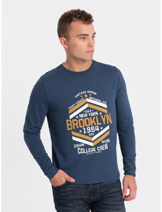 Ombre Clothing Modré tričko s nápisem Brooklyn V2 LSPT-0117