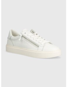 Kožené sneakers boty Calvin Klein LOW TOP LACE UP W/ZIP bílá barva, HM0HM01475