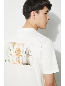 Bavlněné tričko C.P. Company Jersey Artisanal Three Cards béžová barva, s potiskem, 16CMTS288A005431G