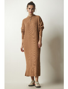 Happiness İstanbul Women's Biscuit Ribbed Oversize Knitwear Dress