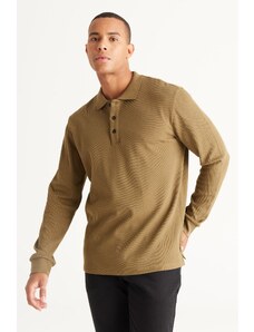 ALTINYILDIZ CLASSICS Men's Khaki 100% Cotton Slim Fit Slim Fit Polo Neck Sweatshirt