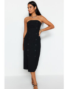 Trendyol Black Straight Cut Buttoned Strapless Midi Woven Dress