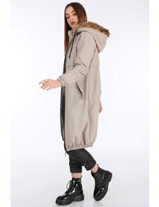 Bigdart 5087 Hooded Fur Coat - Stone