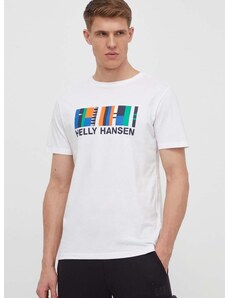 Bavlněné tričko Helly Hansen bílá barva, s potiskem