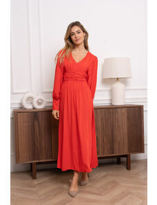 LOVIE & Co Dlouhé červené šaty s dlouhým rukávem
