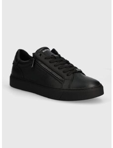 Kožené sneakers boty Calvin Klein LOW TOP LACE UP W/ZIP černá barva, HM0HM01475
