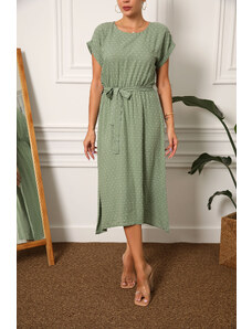 armonika Women's Green Pompoms, Elastic Tie Waist Dress