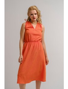 armonika Women's Orange Tie Shoulder V-Neck Elastic Waist Short Sleeveless Dress