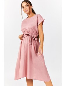 armonika Women's Dried Rose Flowers Tie Elastic Waist Dress