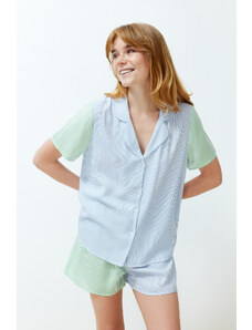 Trendyol Blue-Green 2-Color Striped Viscose Woven Pajamas Set