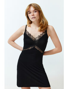 Trendyol Black Lace Detailed Viscose Knitted Nightgown