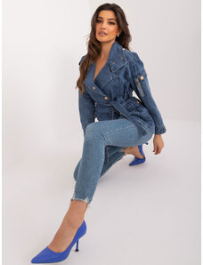 Fashionhunters Tmavě modrá džínová bunda s kapsami