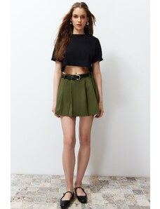Trendyol Khaki Belted Pleated Woven Shorts Skirt