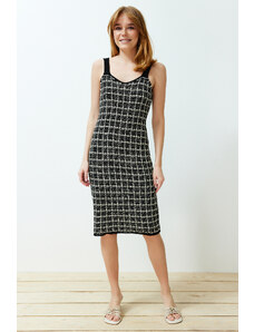 Trendyol Black Midi Knitwear Strap Plaid/Check Dress