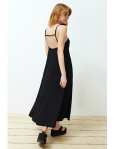Trendyol Black Square Collar A-Line Wrap/Textured Knitted Maxi Dress