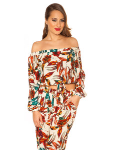 Style fashion Sexy off shoulder shirt floral print with loop