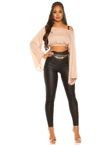 Style fashion Sexy KouCla Šifon Latina Crop Top netopýří rukávy