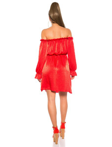 Style fashion Sexy KouCla mini šaty Carmen výstřih saténový vzhled