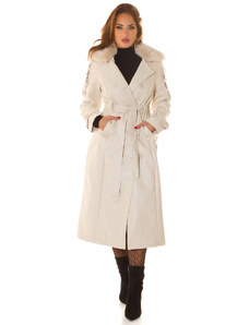 Style fashion Sexy zimní kabát z umělé kůže v Trenchcoat Look