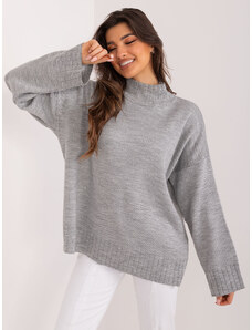 Fashionhunters Dámský šedý pletený svetr s rolákem