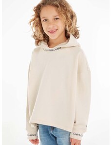 Dětská mikina Calvin Klein Jeans béžová barva, s kapucí, s potiskem