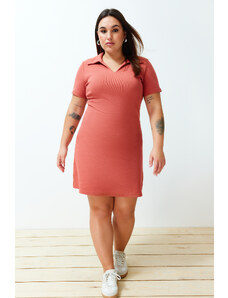Trendyol Curve Tile Polo Collar Midi Knitted Dress