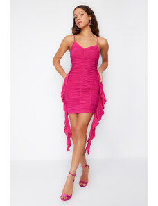 Trendyol Fuchsia Fitted Knitted Draped Dress