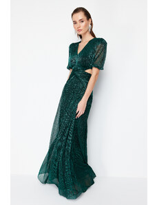 Trendyol Green Straight Fitted Knitted Long Evening & Graduation Dress