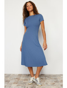 Trendyol Blue Flounce Midi Elastic Knitted Maxi Dress