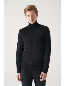 Avva Men's Black Full Turtleneck Wool Blend Standard Fit Regular Cut Knitwear Sweater