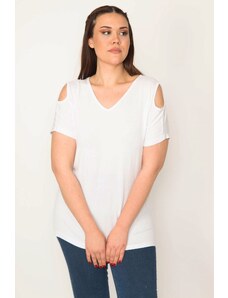 Şans Women's White Off-the-Shoulder Viscose Blouse