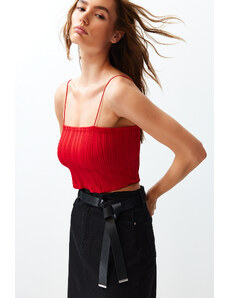 Trendyol Red Textured Fabric Strapless Collar Crop Knitted Blouse