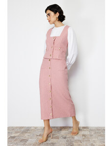 Trendyol Fuchsia Tweed Vest Skirt Woven Bottom Top Set
