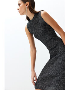 Trendyol Black Maxi Knitwear Silvery Threaded Dress